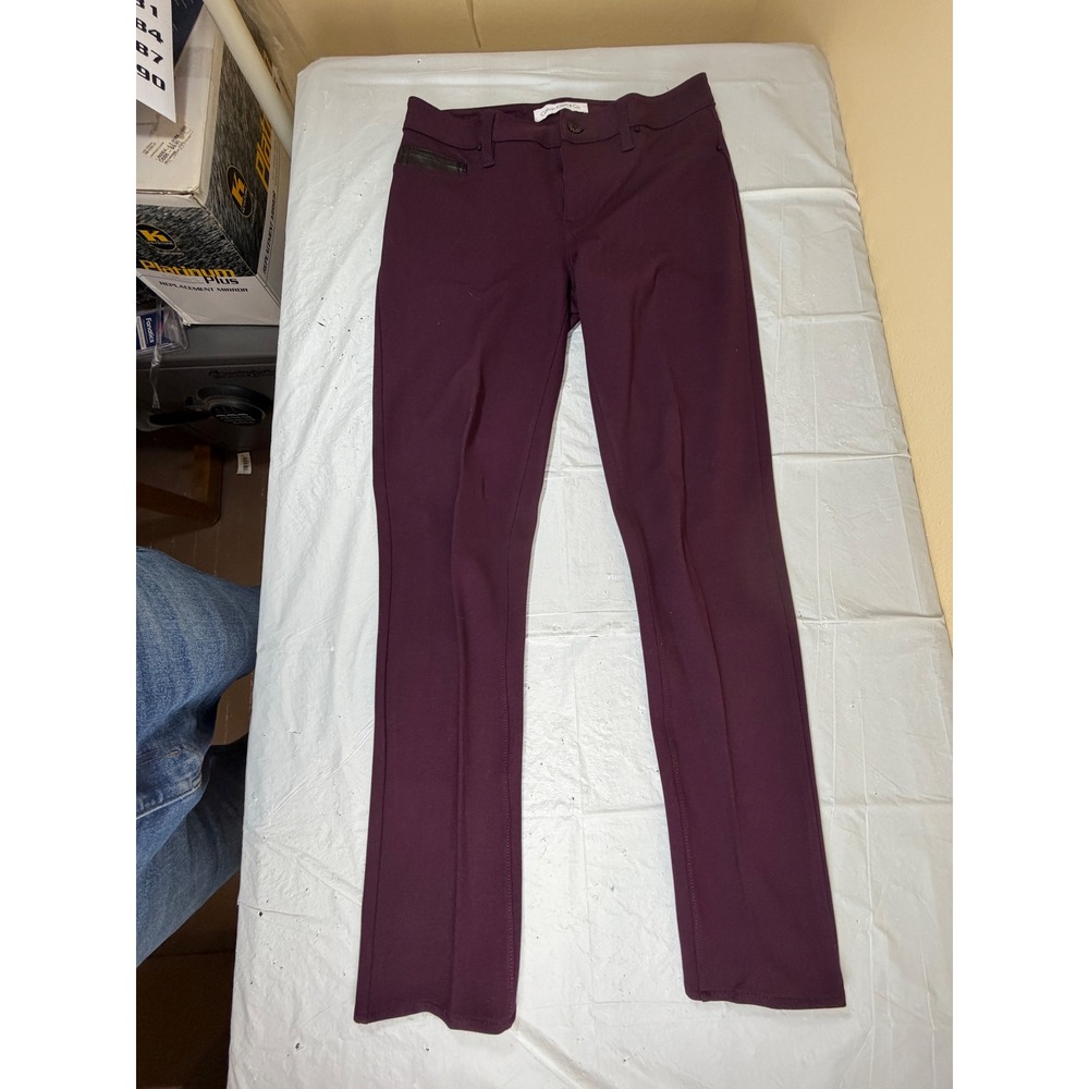 Calvin Klein & Co Womens Burgundy Ponte Knit Skinny Pants Plum Sz 6 Leather Trim
